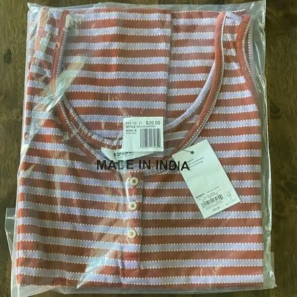 NWT Women’s Sonoma Goods For Life Striped Henley Tank Top-Size XXL - Picture 2 of 3